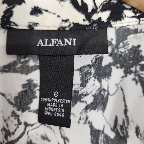 Alfani dress zip front tie waist v neck black white print pockets size 6 - Picture 5 of 5